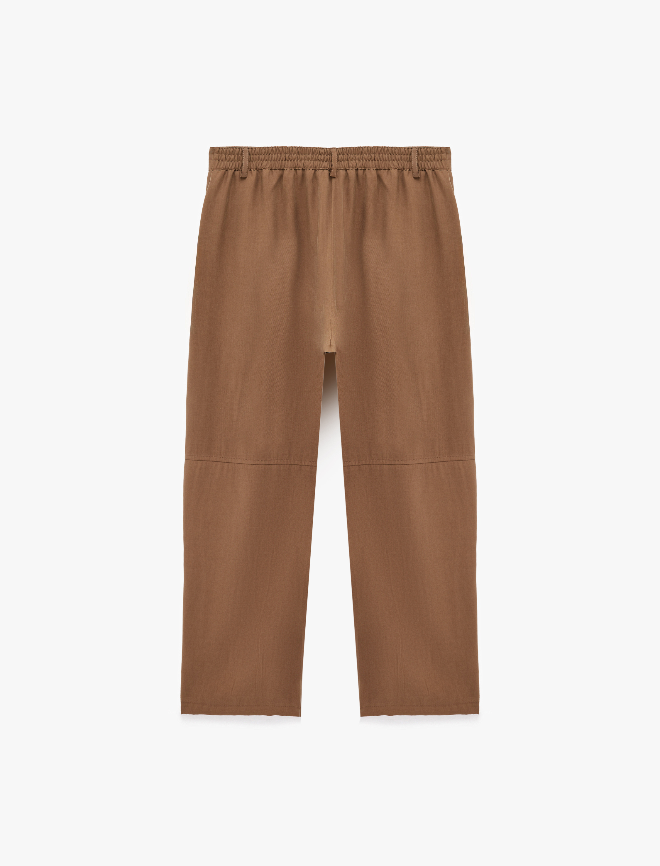   Viskon Cupro Kumaş Beli Lastikli Cepli Düz Bol Paça Pantolon