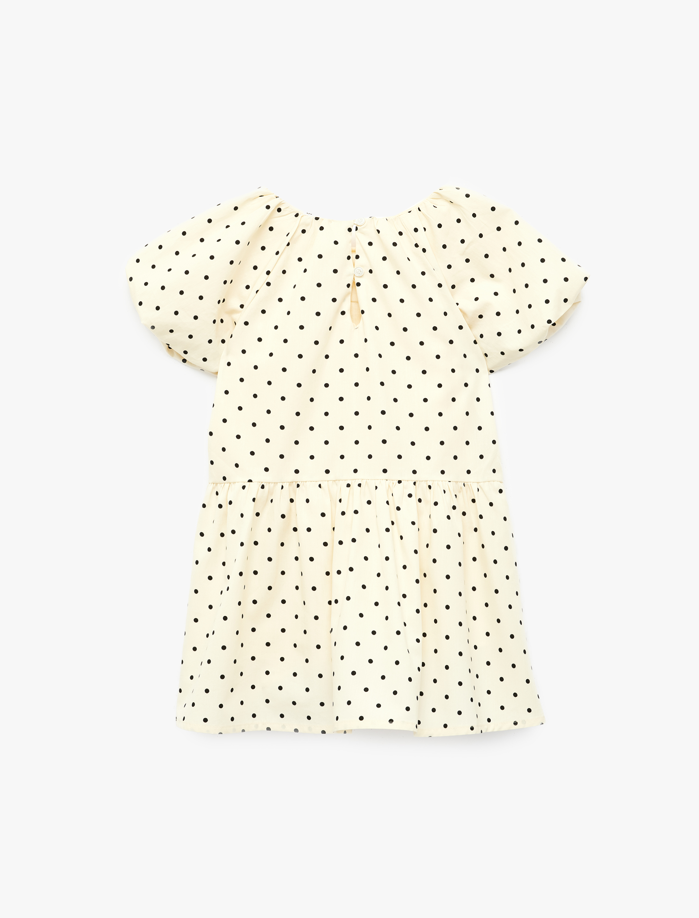  Kız Bebek Pamuklu Fiyonk Detaylı Kısa Kollu Puantiyeli Elbise