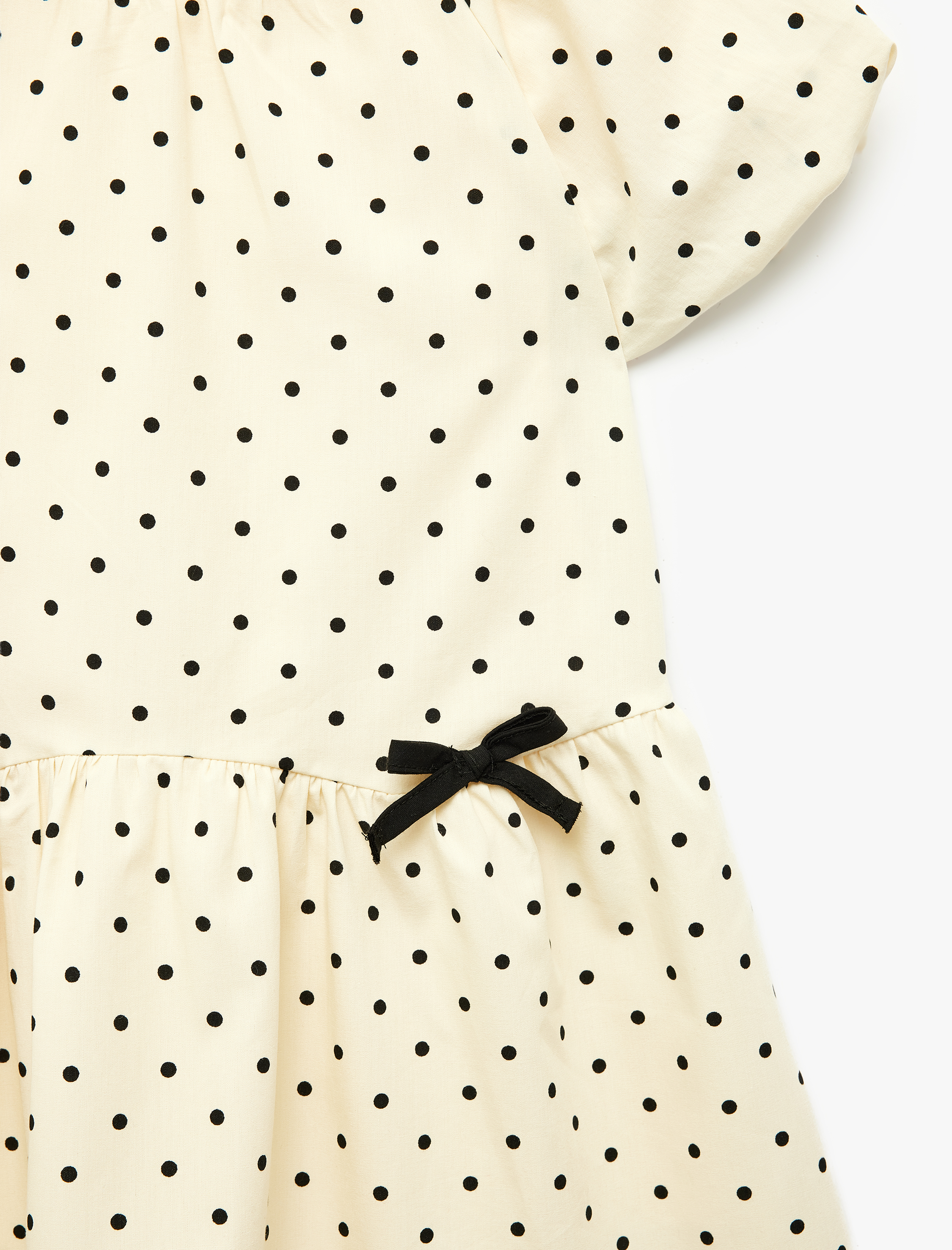  Kız Bebek Pamuklu Fiyonk Detaylı Kısa Kollu Puantiyeli Elbise