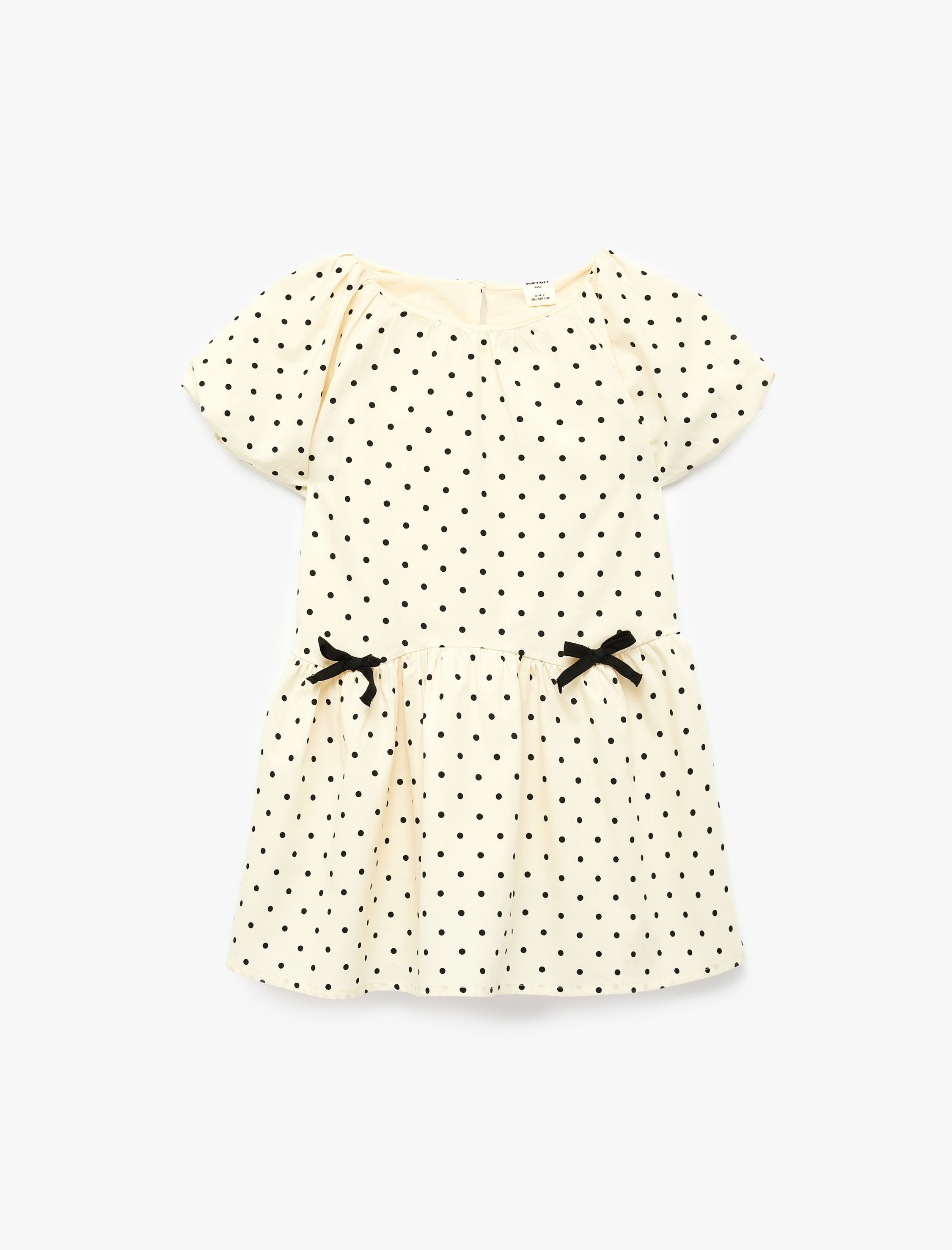  Kız Bebek Pamuklu Fiyonk Detaylı Kısa Kollu Puantiyeli Elbise