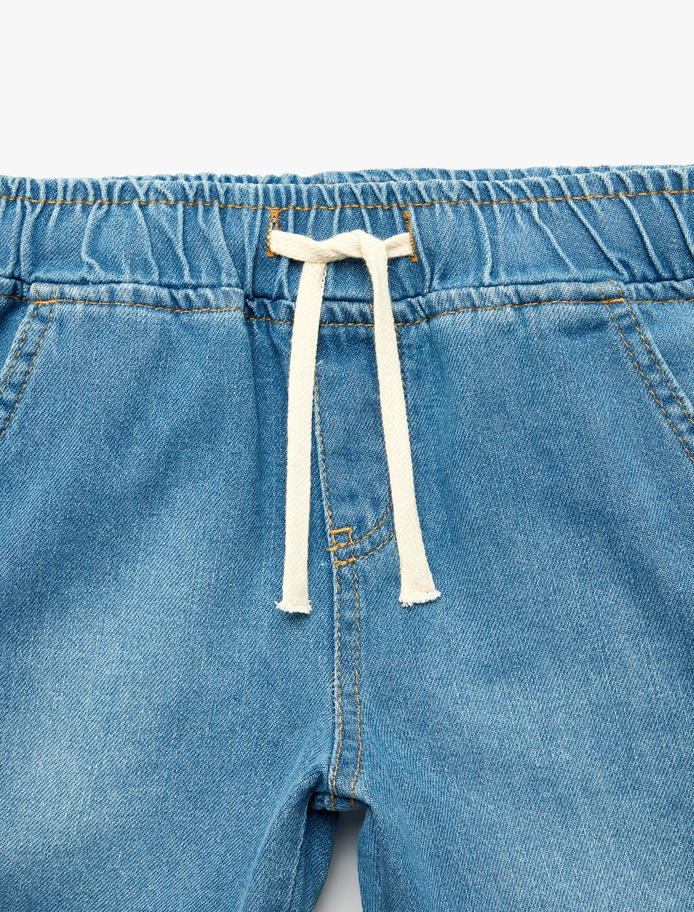  Erkek Çocuk Pamuklu Beli Bağcıklı Rahat Kesim Denim Şort