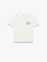 Pamuklu Kısa Kollu Bisiklet Yaka Baskılı Tişört