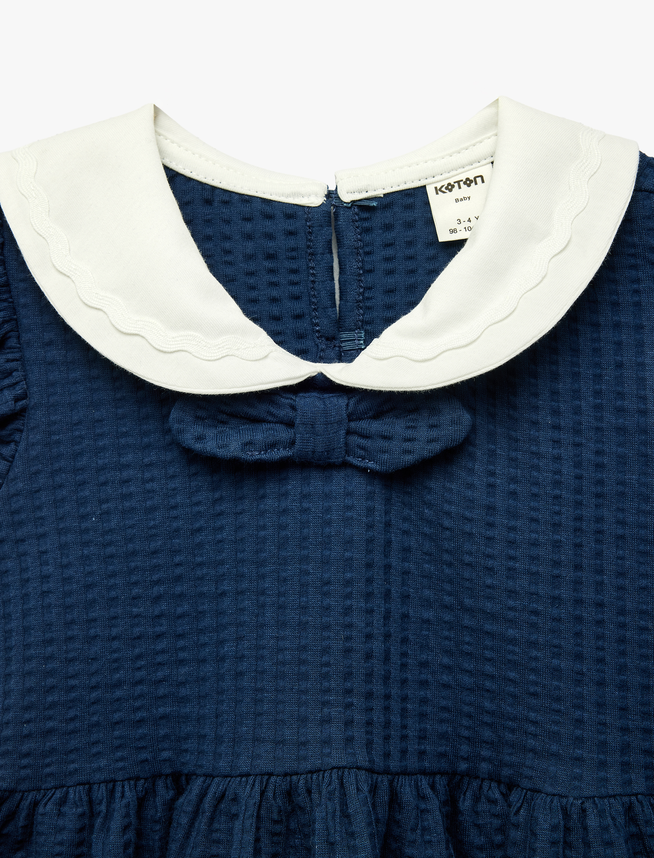  Kız Bebek Pamuklu Fiyonk Detaylı Fırfırlı Bebe Yaka Elbise