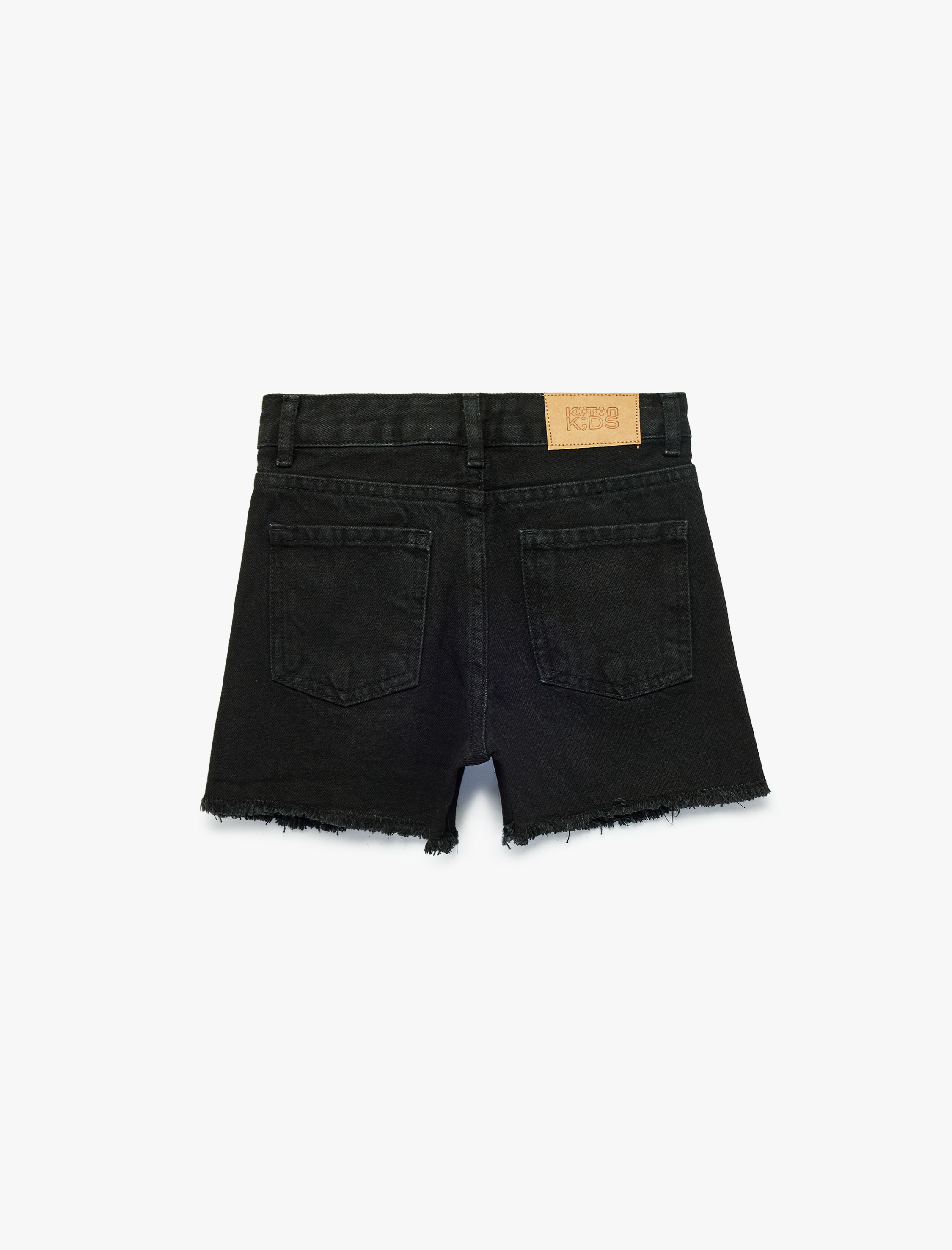  Kız Çocuk Pamuklu Yıpratılmış Detaylı Saçaklı Denim Şort