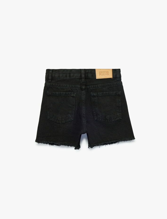 Kız Çocuk Pamuklu Yıpratılmış Detaylı Saçaklı Denim Şort