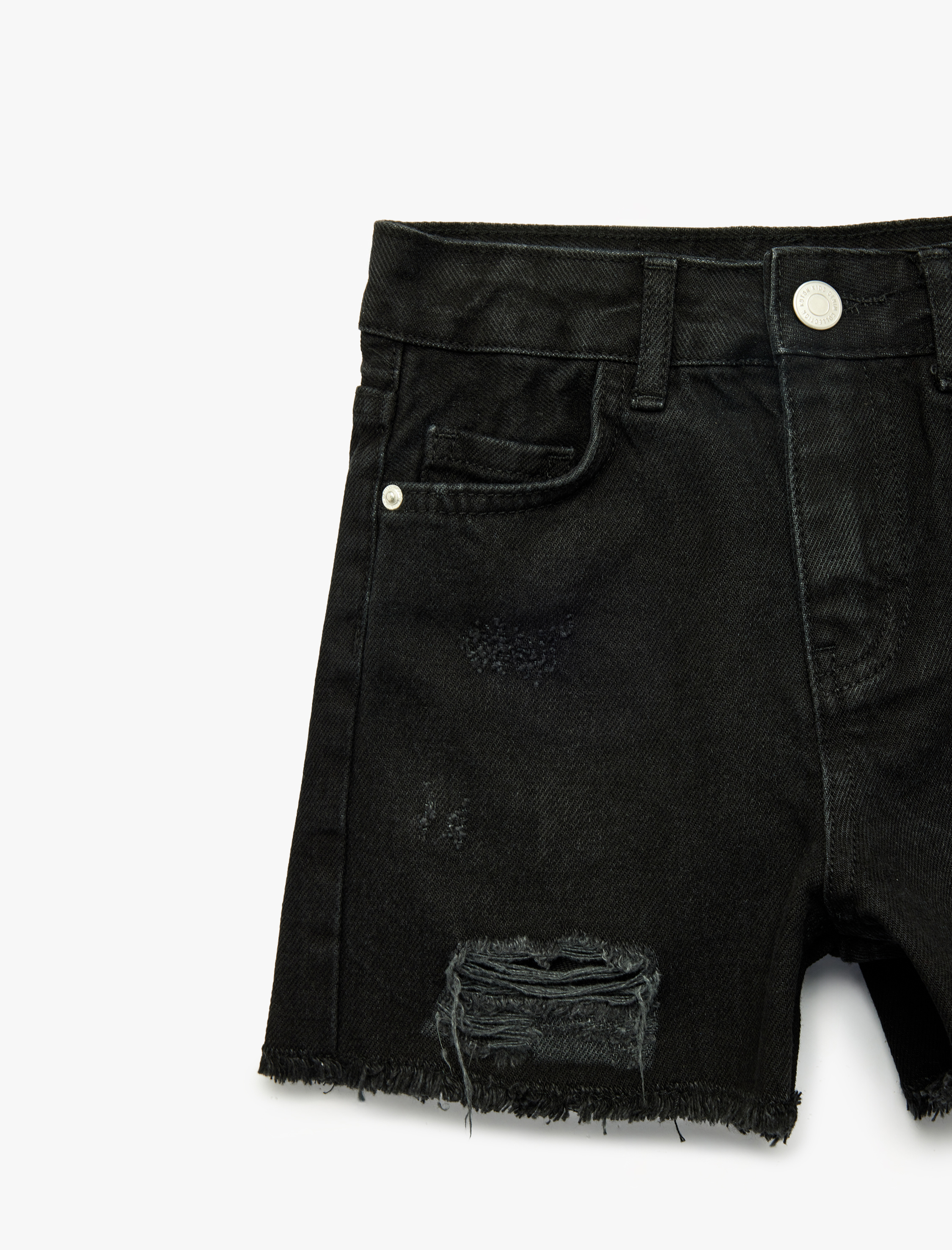  Kız Çocuk Pamuklu Yıpratılmış Detaylı Saçaklı Denim Şort