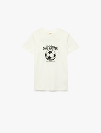 Kısa Kollu Bisiklet Yaka Pamuklu Baskılı Tişört