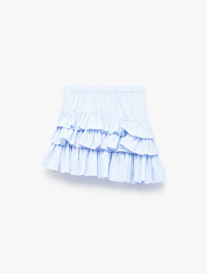 Kız Çocuk Kat Detaylı Fırfırlı Diz Üstü Etek