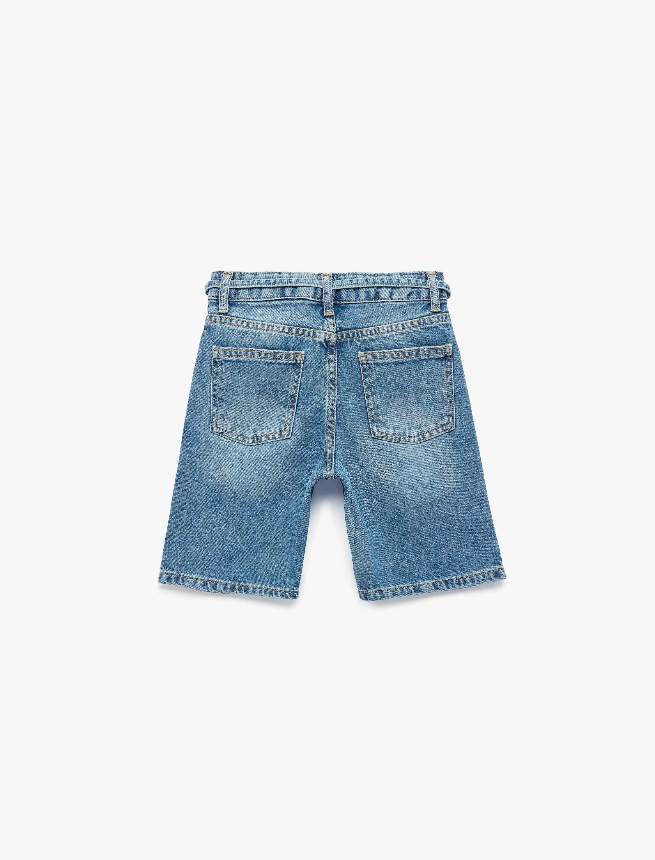  Erkek Çocuk Beli Bağcıklı Cepli Yıpratılmış Detaylı Pamuklu Denim Şort