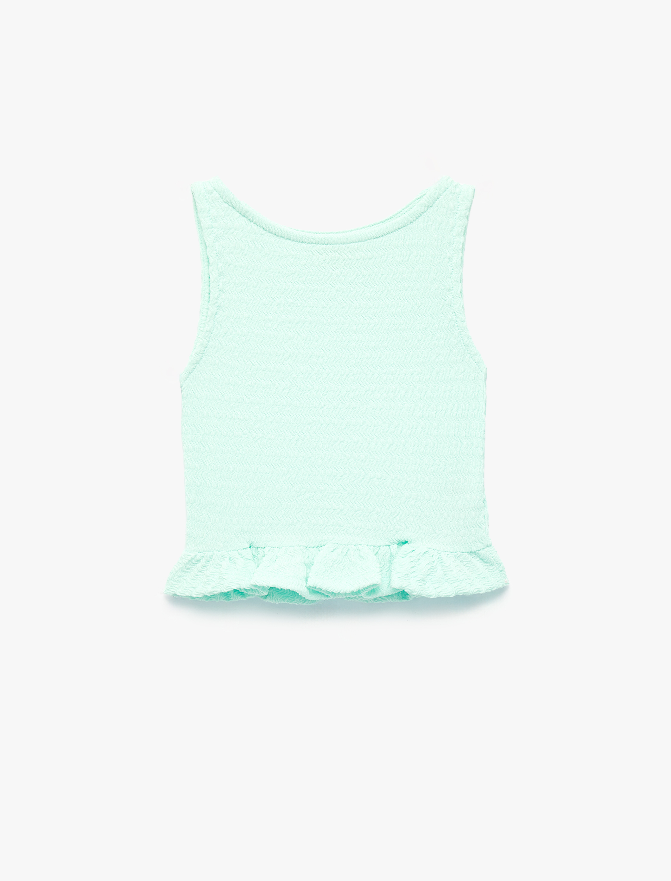  Kız Çocuk Bisiklet Yaka Kolsuz Fırfır Detaylı Bluz