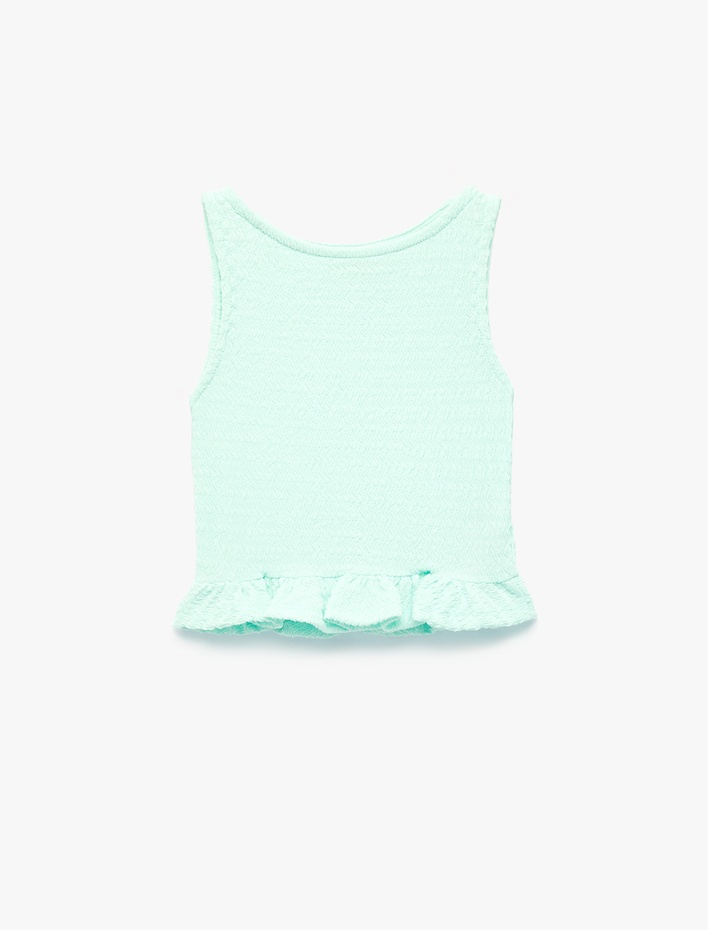 Kız Çocuk Bisiklet Yaka Kolsuz Fırfır Detaylı Bluz