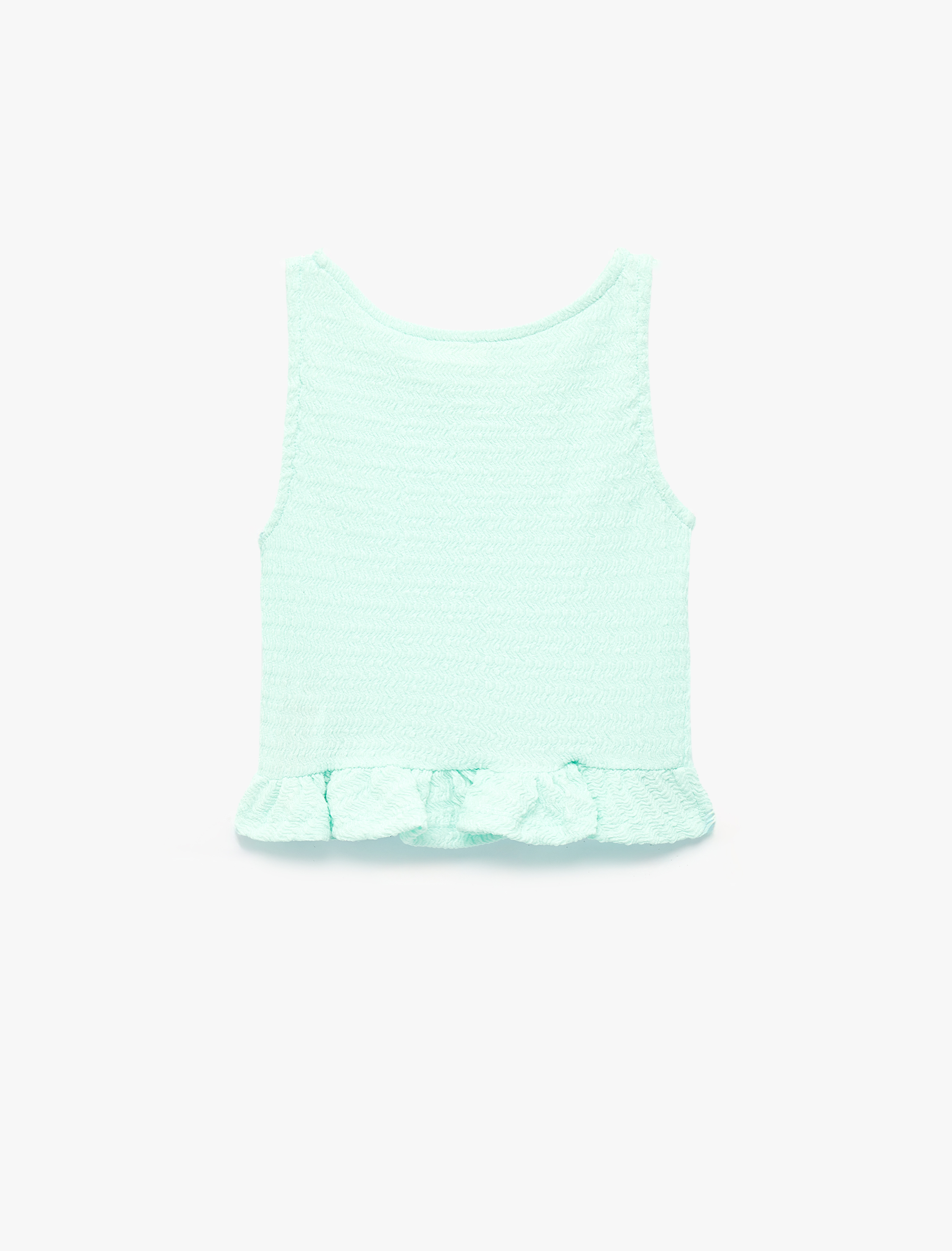  Kız Çocuk Bisiklet Yaka Kolsuz Fırfır Detaylı Bluz