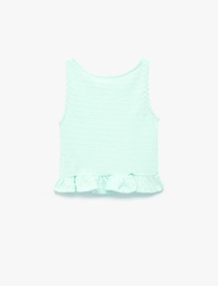 Bisiklet Yaka Kolsuz Fırfır Detaylı Bluz