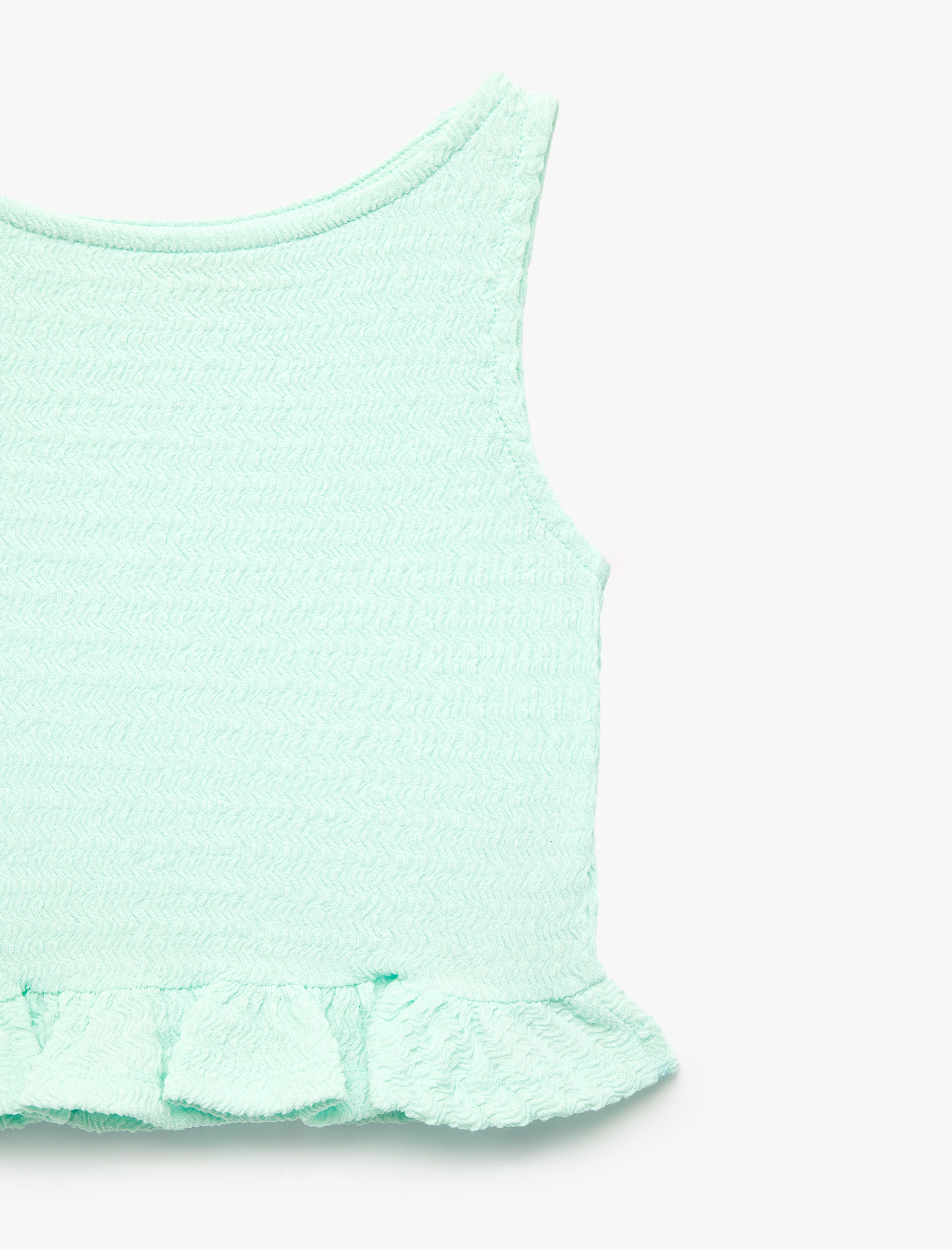  Kız Çocuk Bisiklet Yaka Kolsuz Fırfır Detaylı Bluz