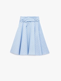 Pamuklu Fiyonk Detaylı A Kesim Çizgili Etek