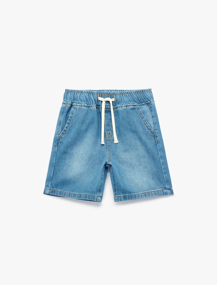 Erkek Çocuk Pamuklu Beli Bağcıklı Rahat Kesim Denim Şort