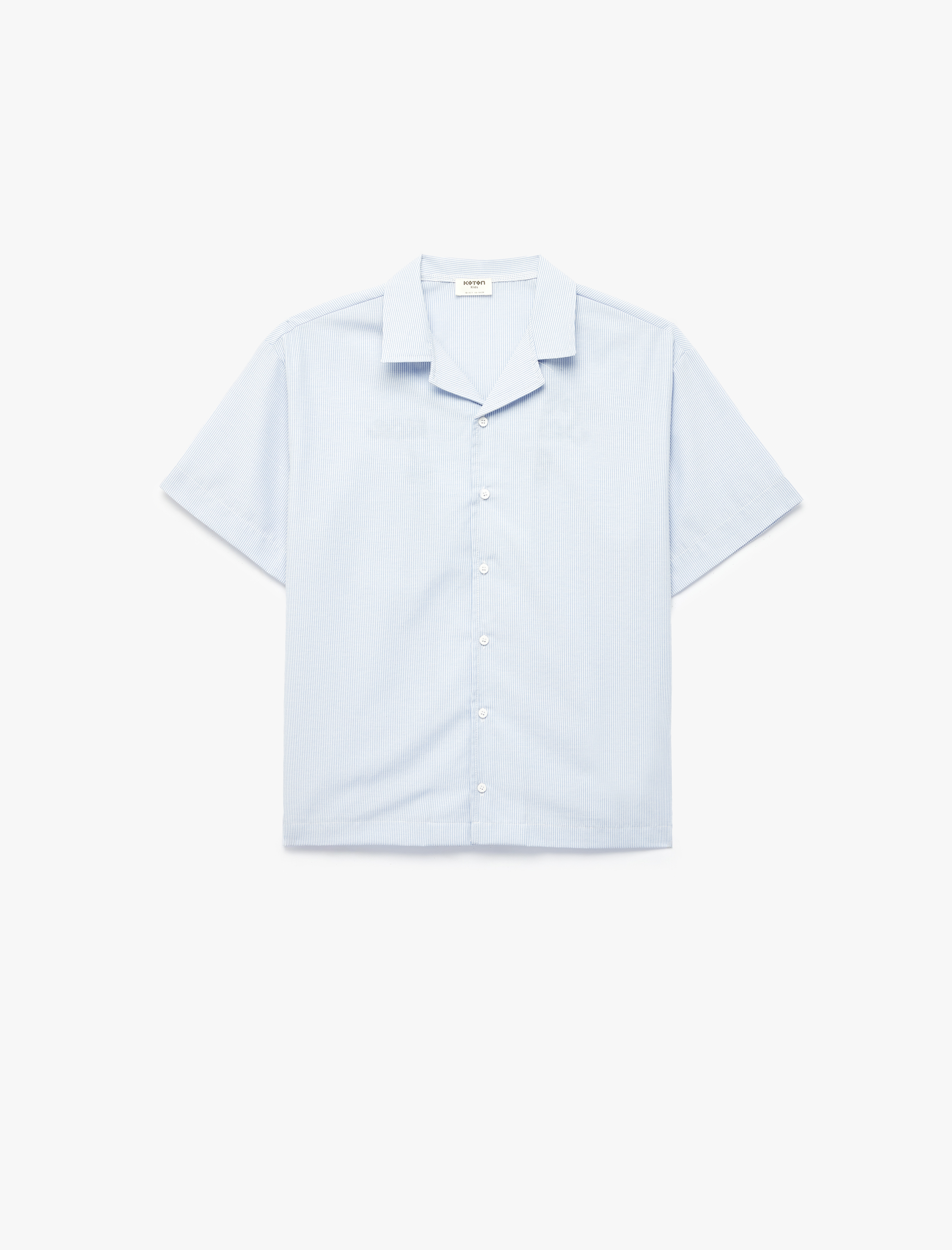  Erkek Çocuk Arkası Nakış Detaylı Devrik Yaka Kısa Kollu Çizgili Poplin Gömlek