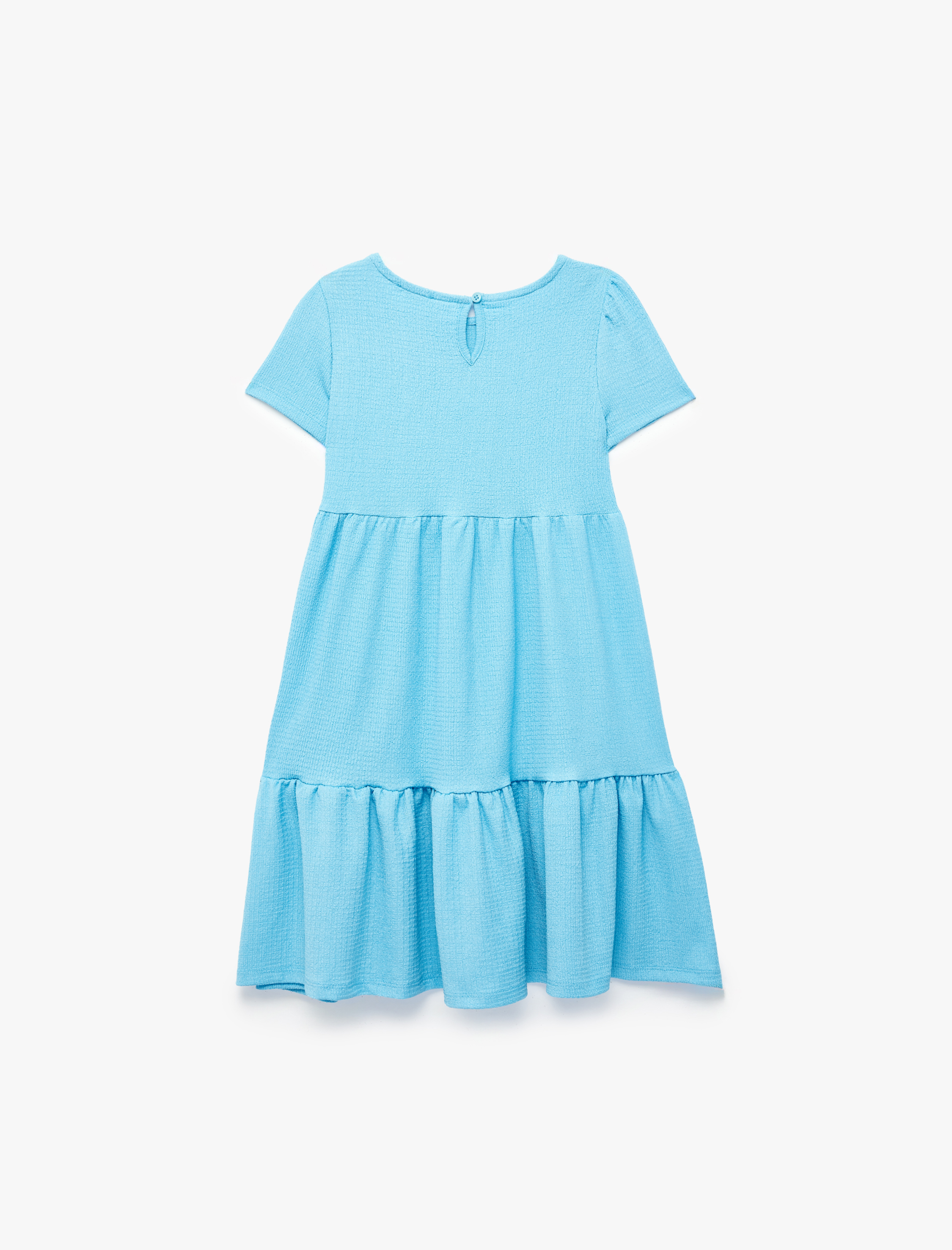  Kız Çocuk Bisiklet Yaka Bürümcük Kumaş Kısa Kollu Elbise