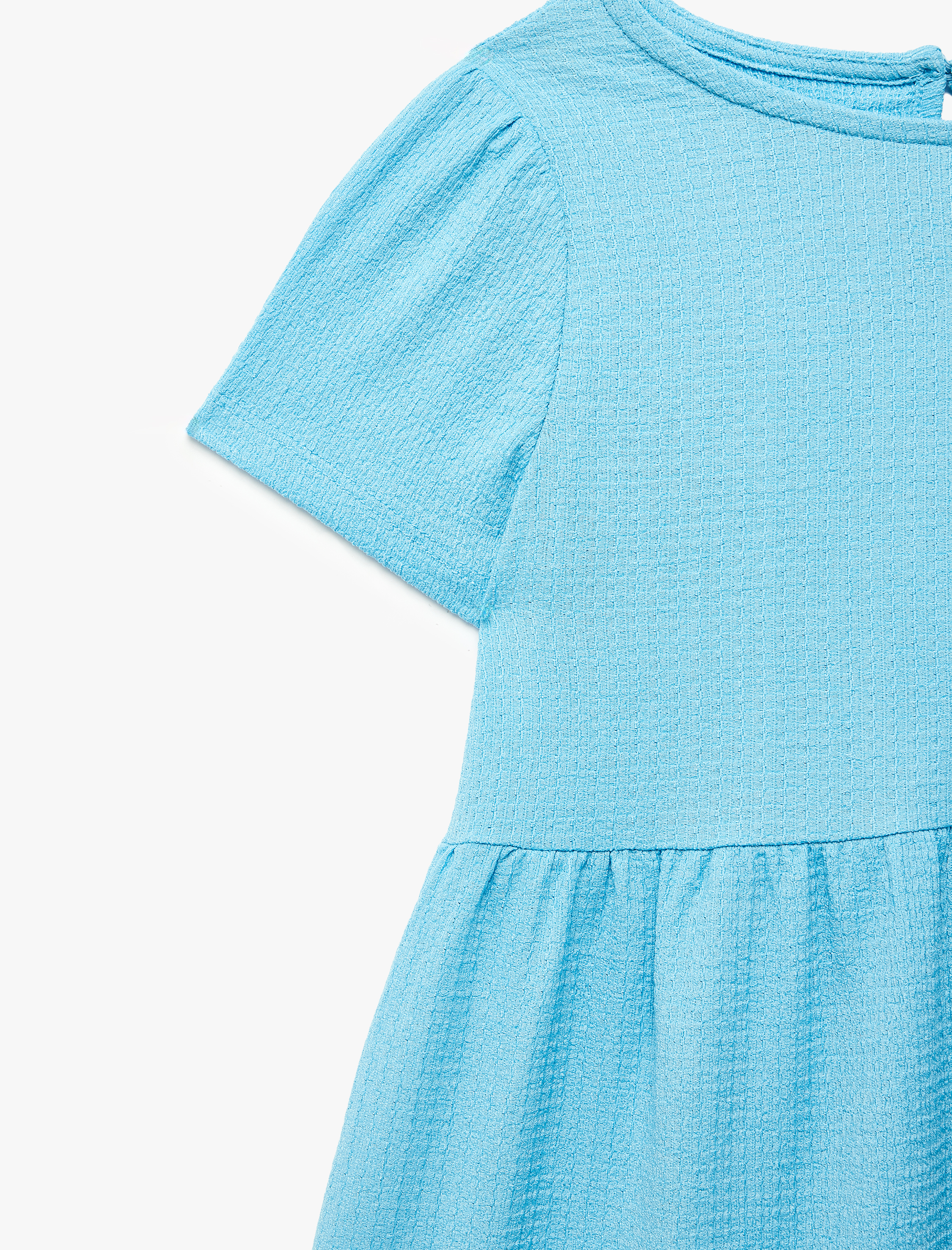  Kız Çocuk Bisiklet Yaka Bürümcük Kumaş Kısa Kollu Elbise