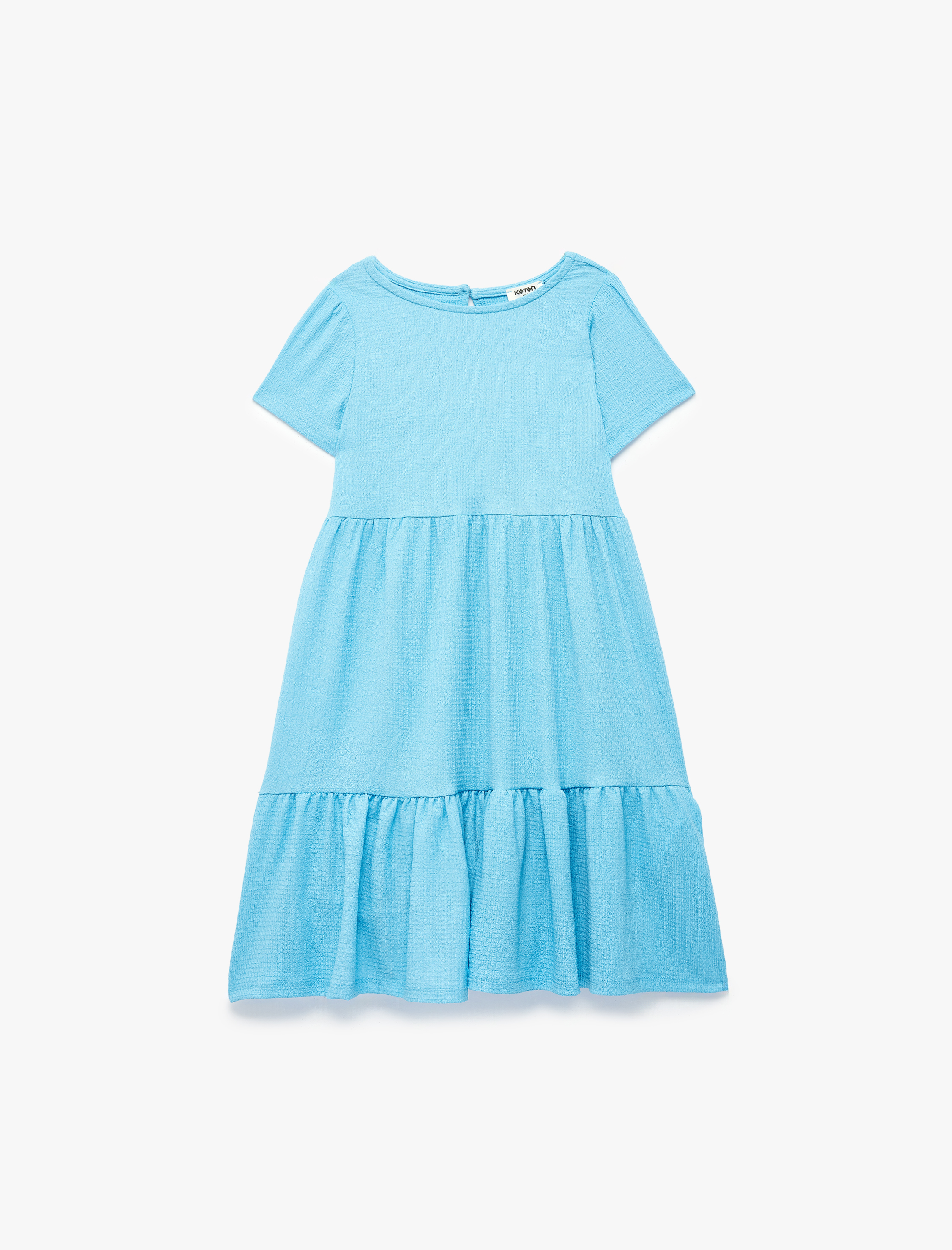  Kız Çocuk Bisiklet Yaka Bürümcük Kumaş Kısa Kollu Elbise