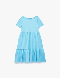 Bisiklet Yaka Bürümcük Kumaş Kısa Kollu Elbise