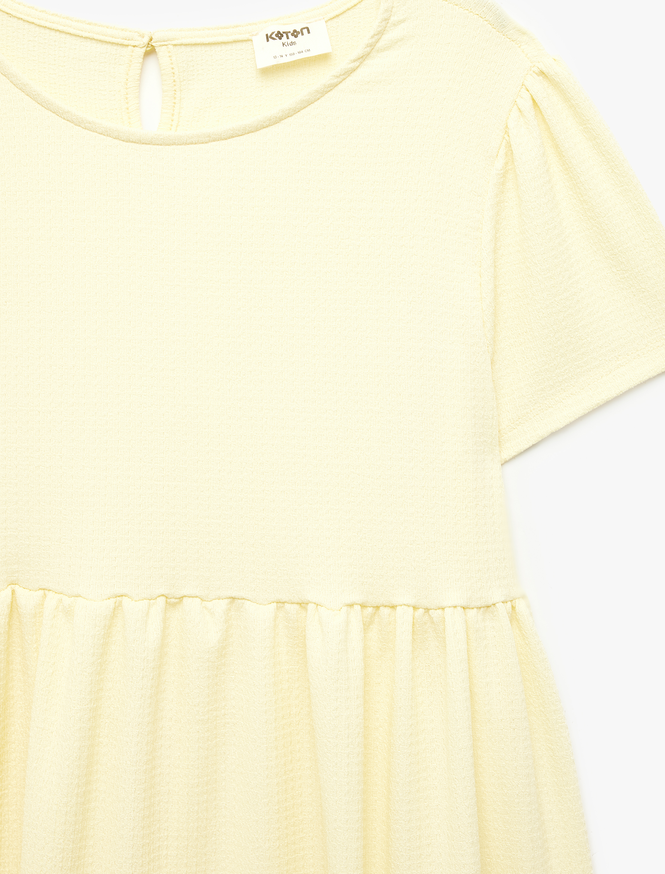  Kız Çocuk Bisiklet Yaka Bürümcük Kumaş Kısa Kollu Elbise