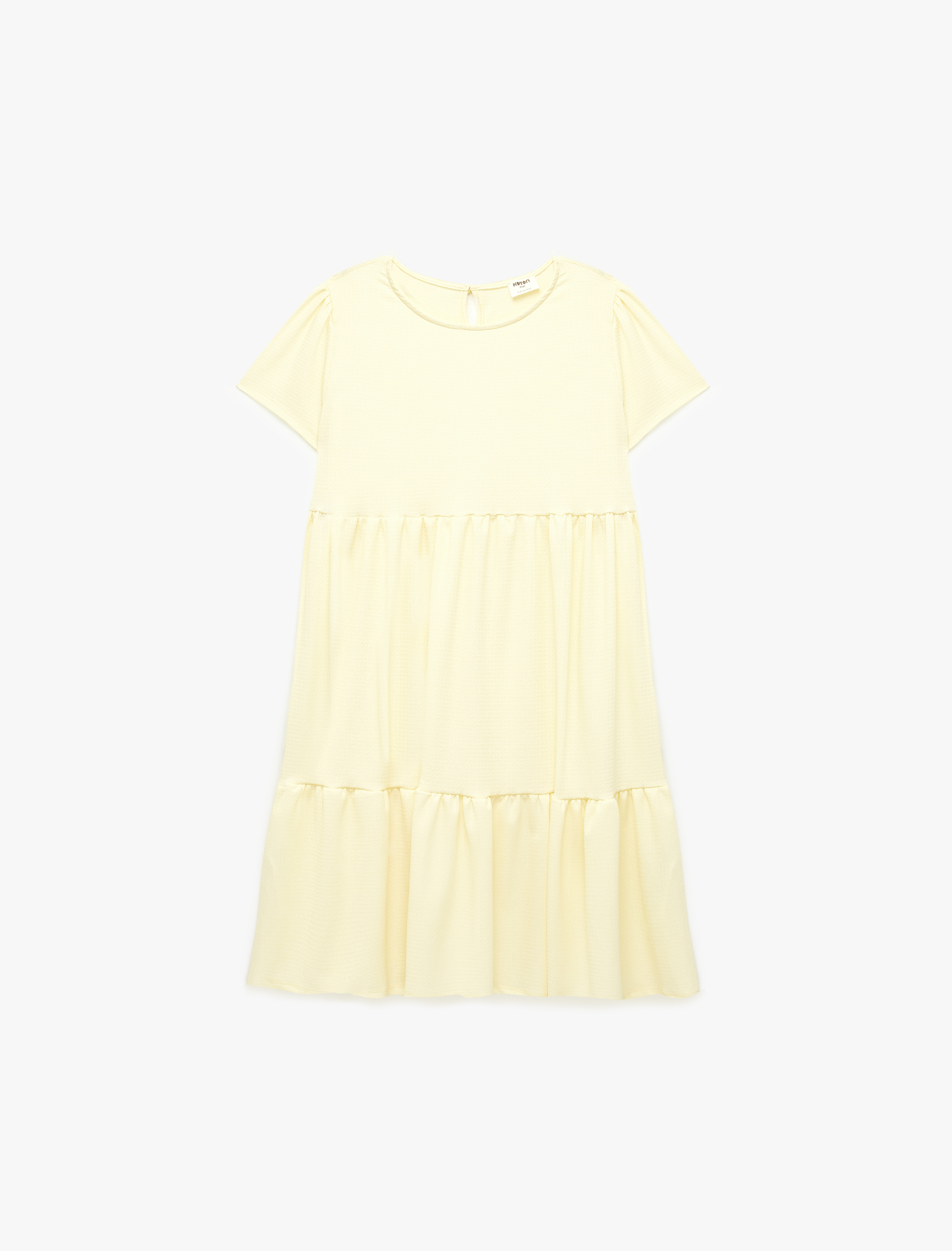  Kız Çocuk Bisiklet Yaka Bürümcük Kumaş Kısa Kollu Elbise