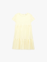 Bisiklet Yaka Bürümcük Kumaş Kısa Kollu Elbise