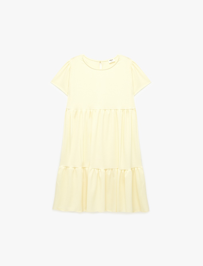 Kız Çocuk Bisiklet Yaka Bürümcük Kumaş Kısa Kollu Elbise