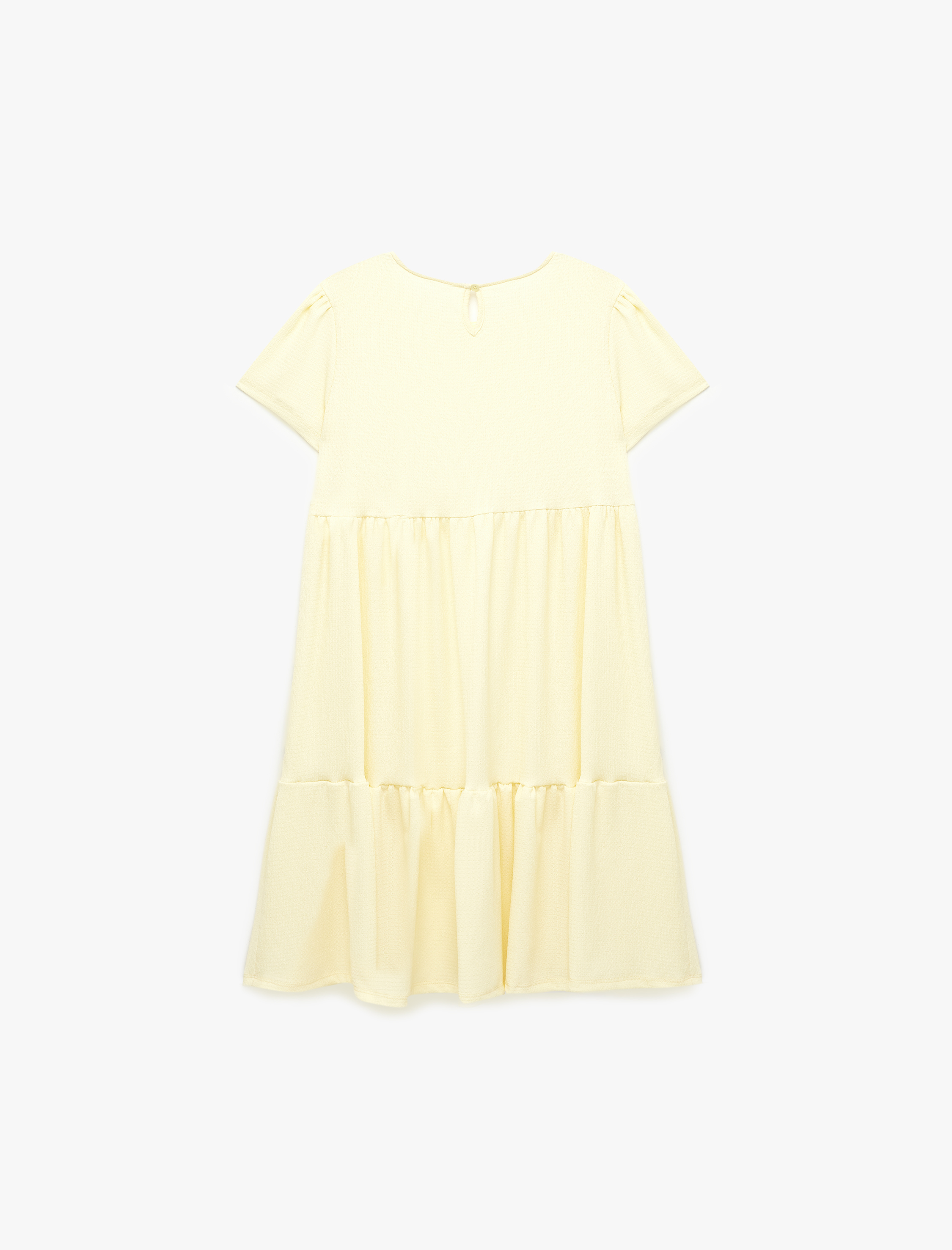  Kız Çocuk Bisiklet Yaka Bürümcük Kumaş Kısa Kollu Elbise