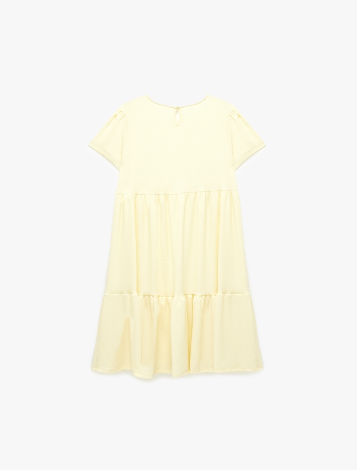 Kız Çocuk Bisiklet Yaka Bürümcük Kumaş Kısa Kollu Elbise