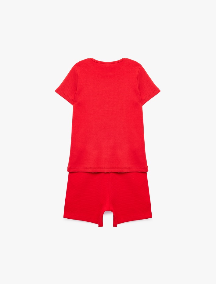 Erkek Bebek Pamuklu Baskılı 2'li Şort Tişört Takım