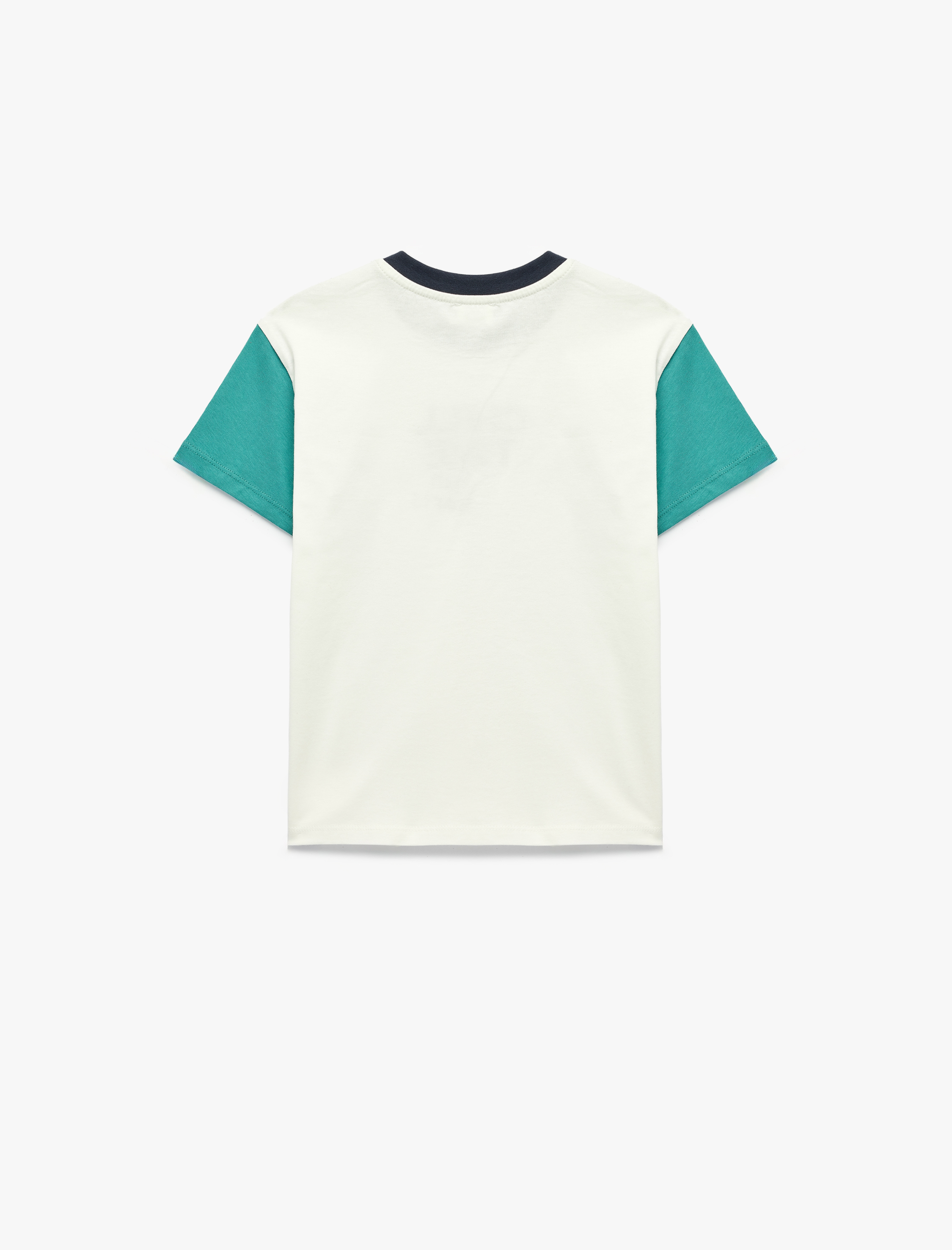  Erkek Çocuk Pamuklu Bisiklet Yaka Kısa Kollu Renk Bloklu Tişört