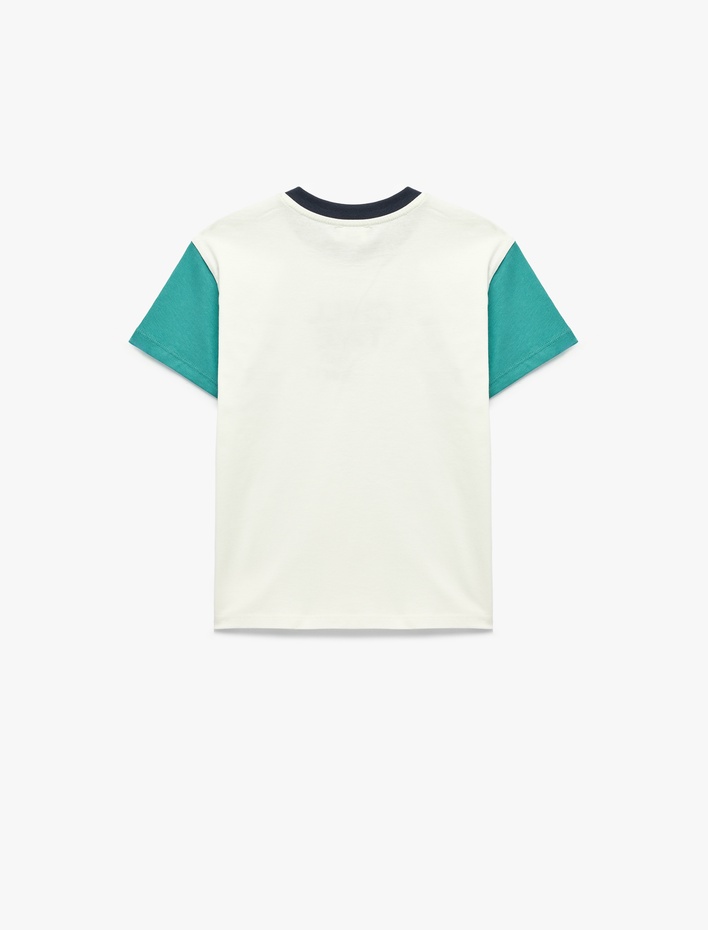 Erkek Çocuk Pamuklu Bisiklet Yaka Kısa Kollu Renk Bloklu Tişört