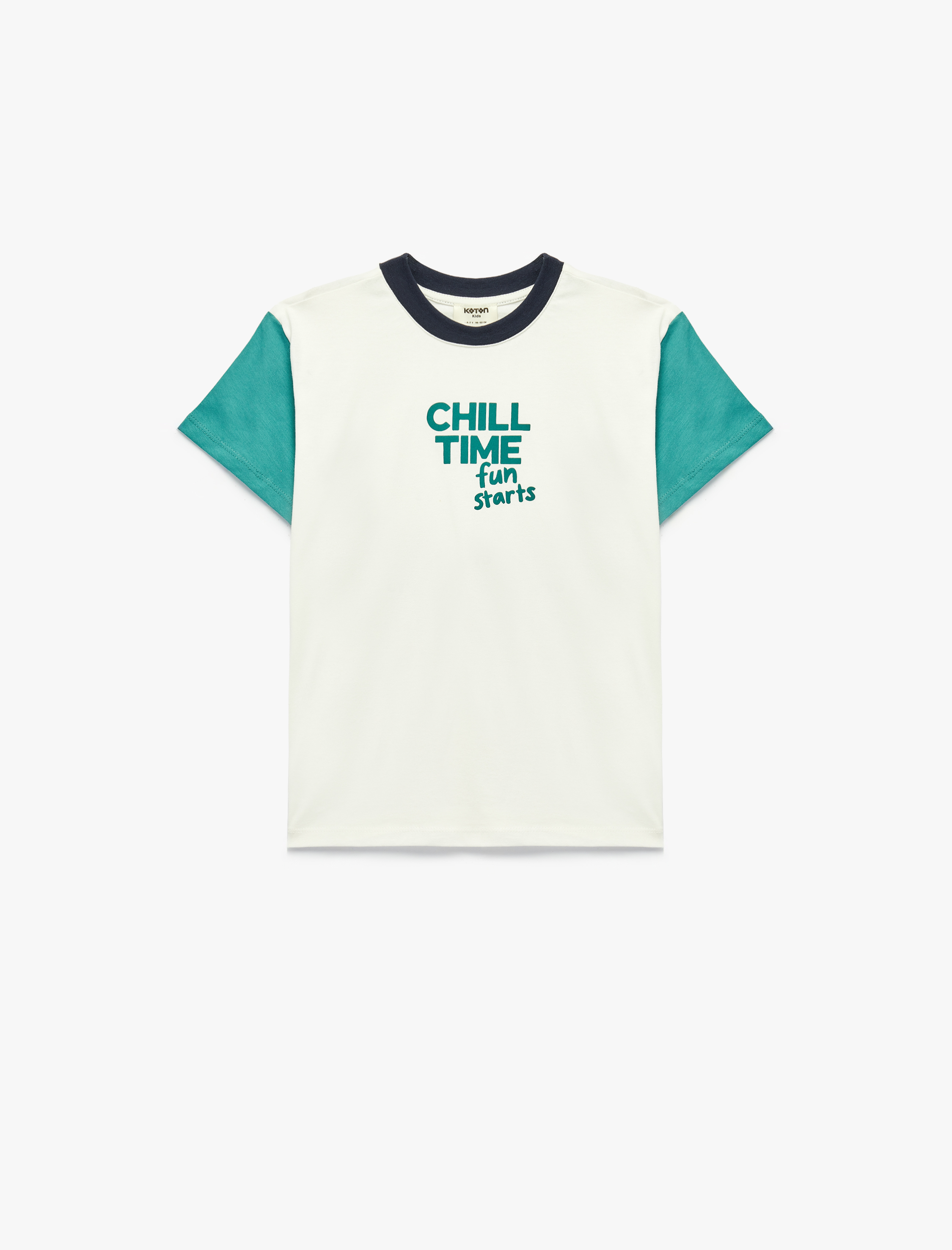  Erkek Çocuk Pamuklu Bisiklet Yaka Kısa Kollu Renk Bloklu Tişört