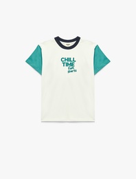 Pamuklu Bisiklet Yaka Kısa Kollu Renk Bloklu Tişört