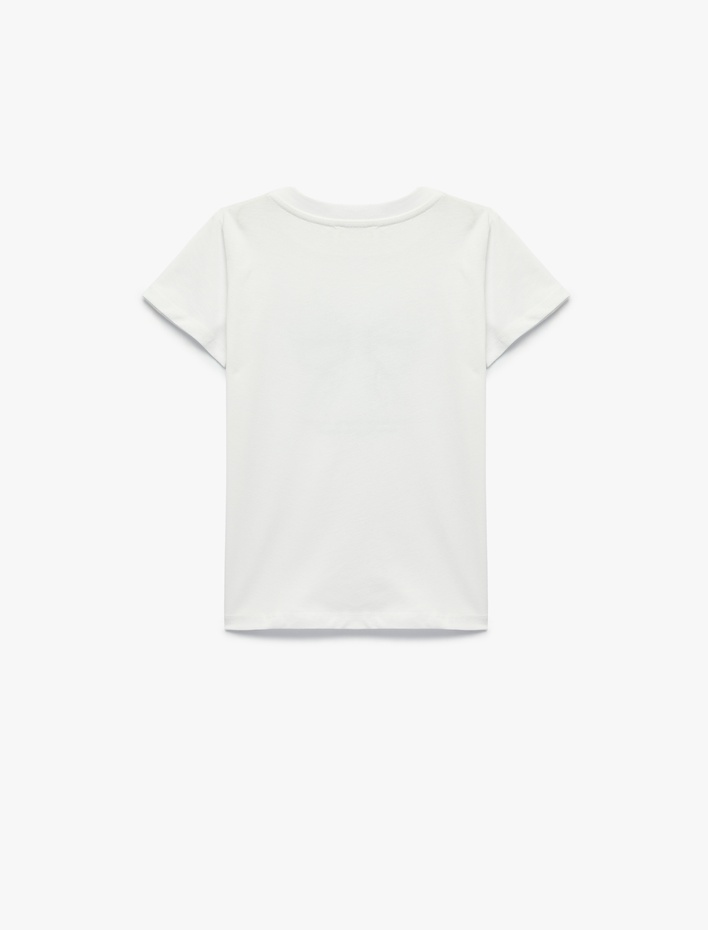 Kız Çocuk Simli Bisiklet Yaka Kısa Kollu Pamuklu Tişört