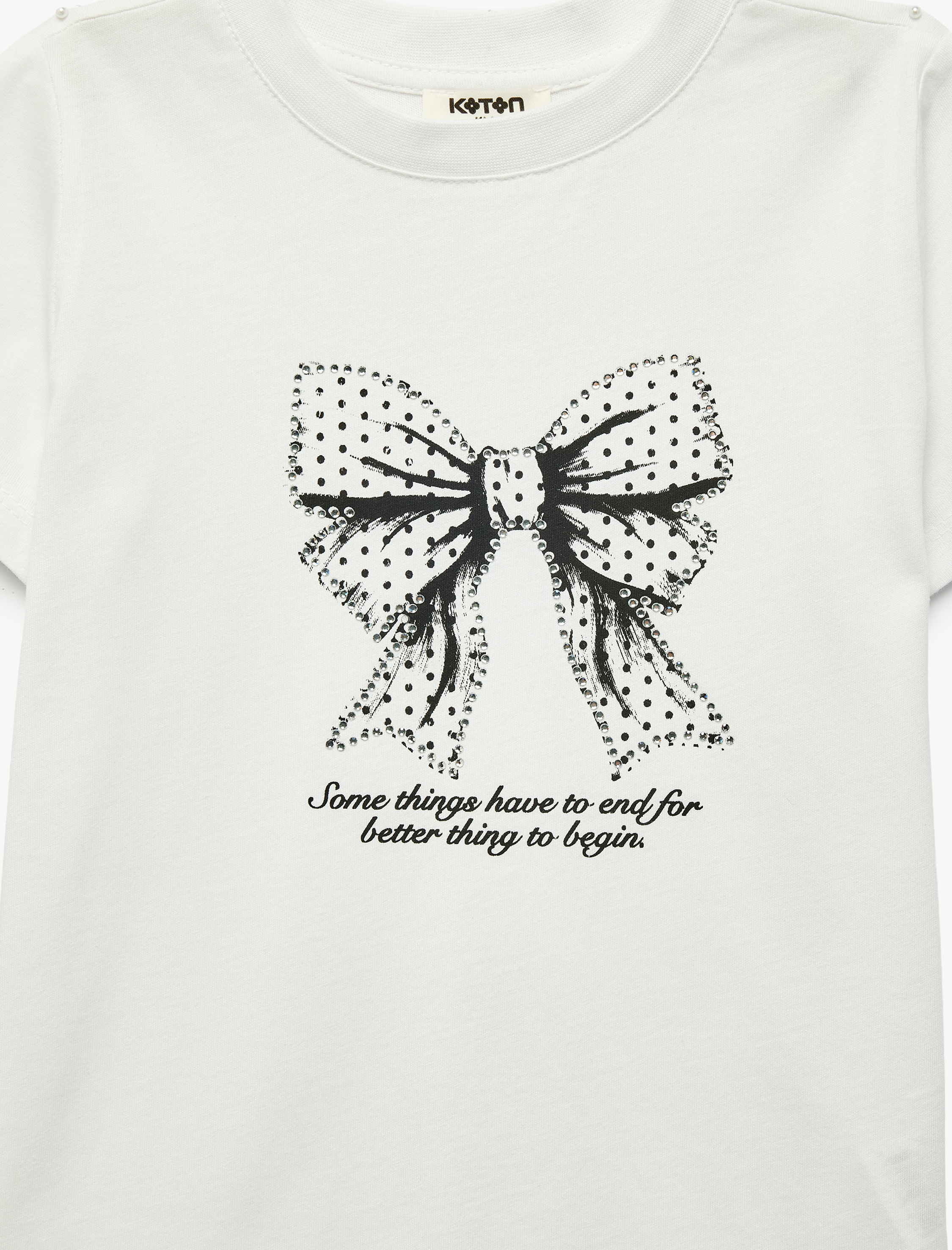  Kız Çocuk Simli Bisiklet Yaka Kısa Kollu Pamuklu Tişört