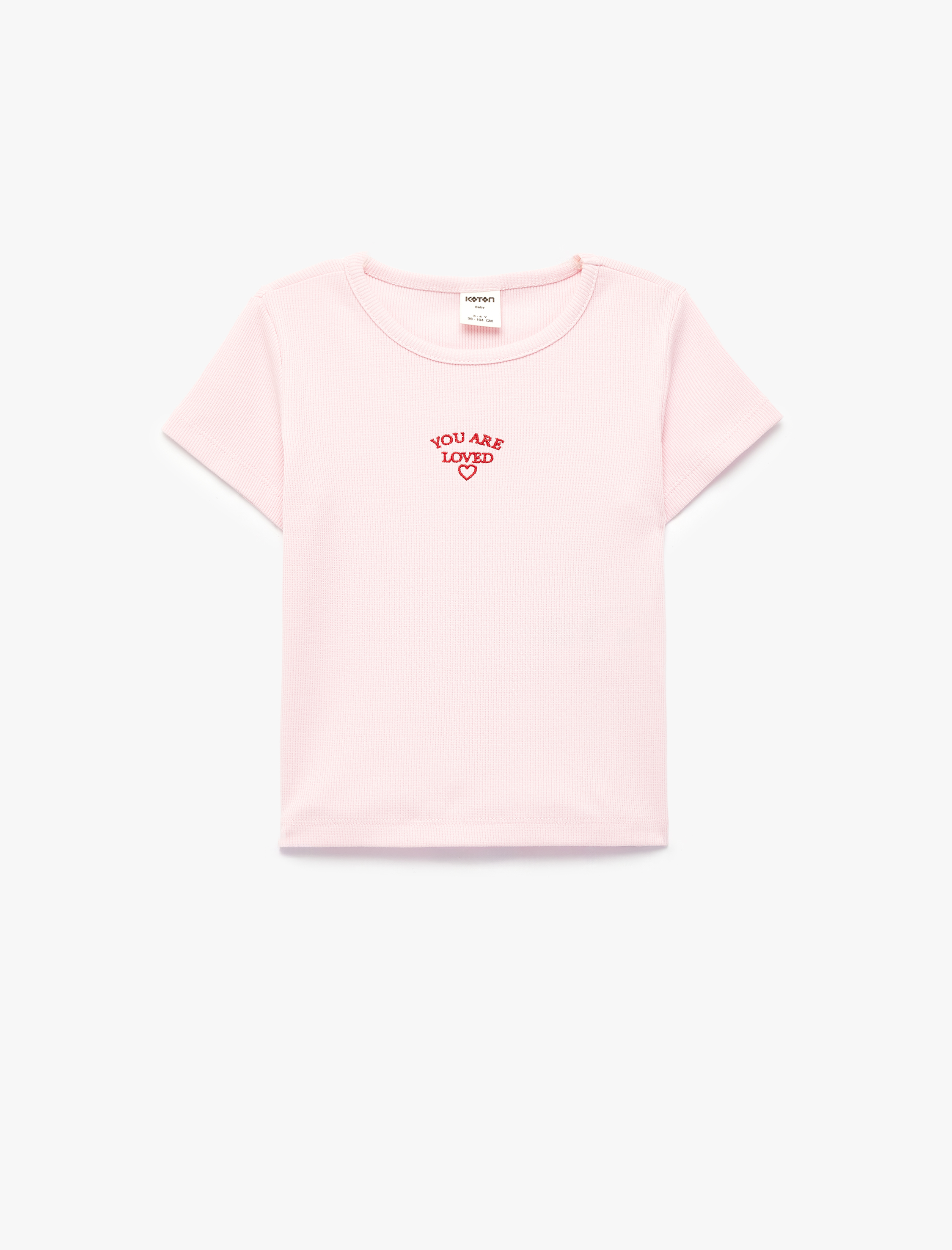  Kız Bebek Bisiklet Yaka Kısa Kollu Nakış Detaylı Pamuklu Tişört