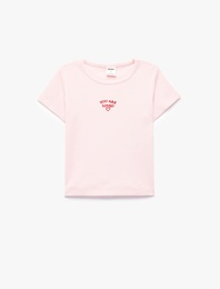 Bisiklet Yaka Kısa Kollu Nakış Detaylı Pamuklu Tişört