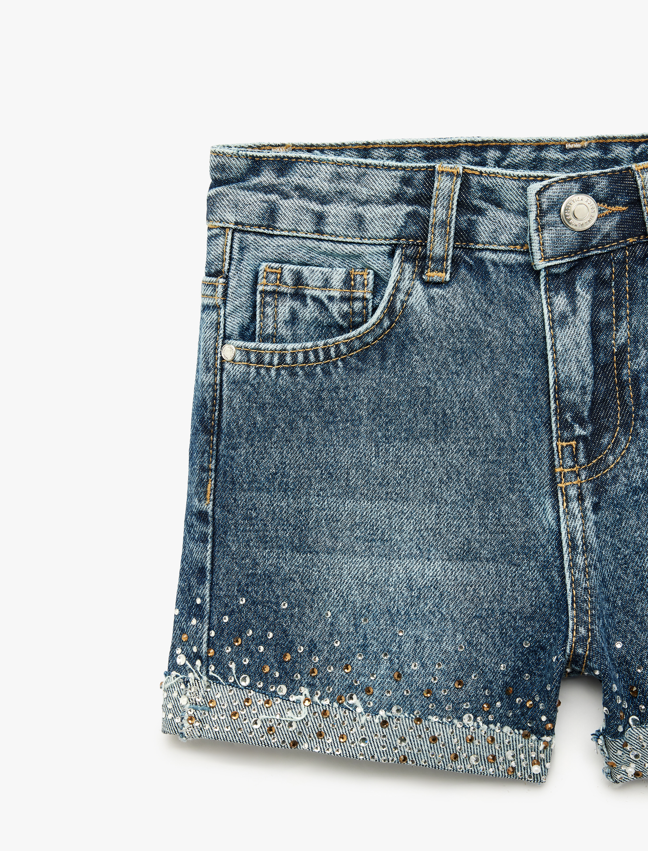  Kız Çocuk Pamuklu Cepli Taş Detaylı Denim Şort