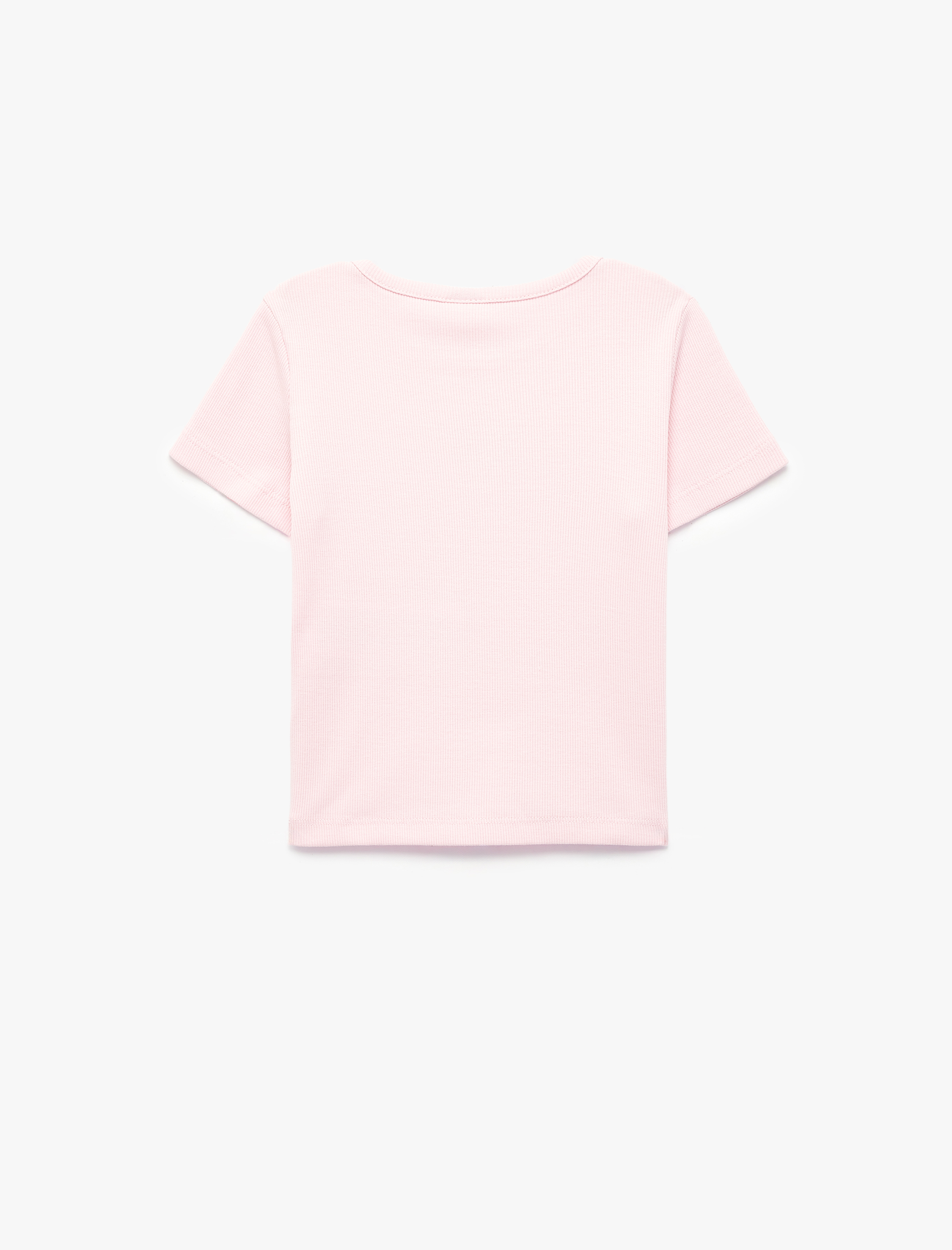  Kız Bebek Bisiklet Yaka Kısa Kollu Nakış Detaylı Pamuklu Tişört