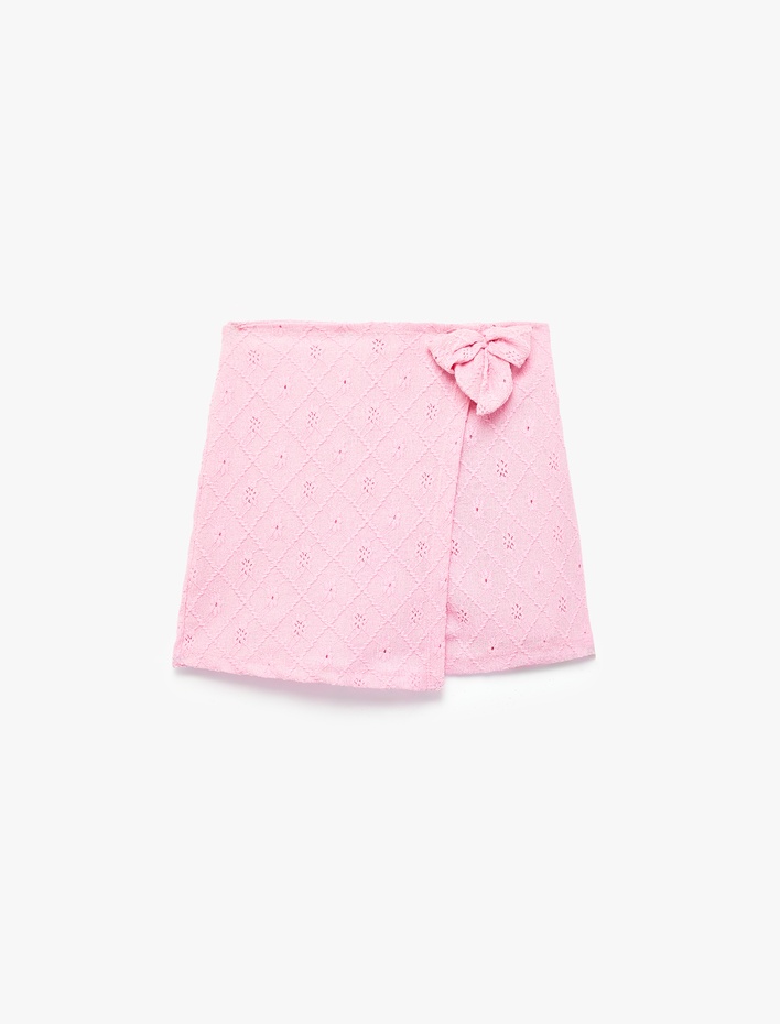 Kız Çocuk Fiyonk Detaylı Brodeli Şort Etek