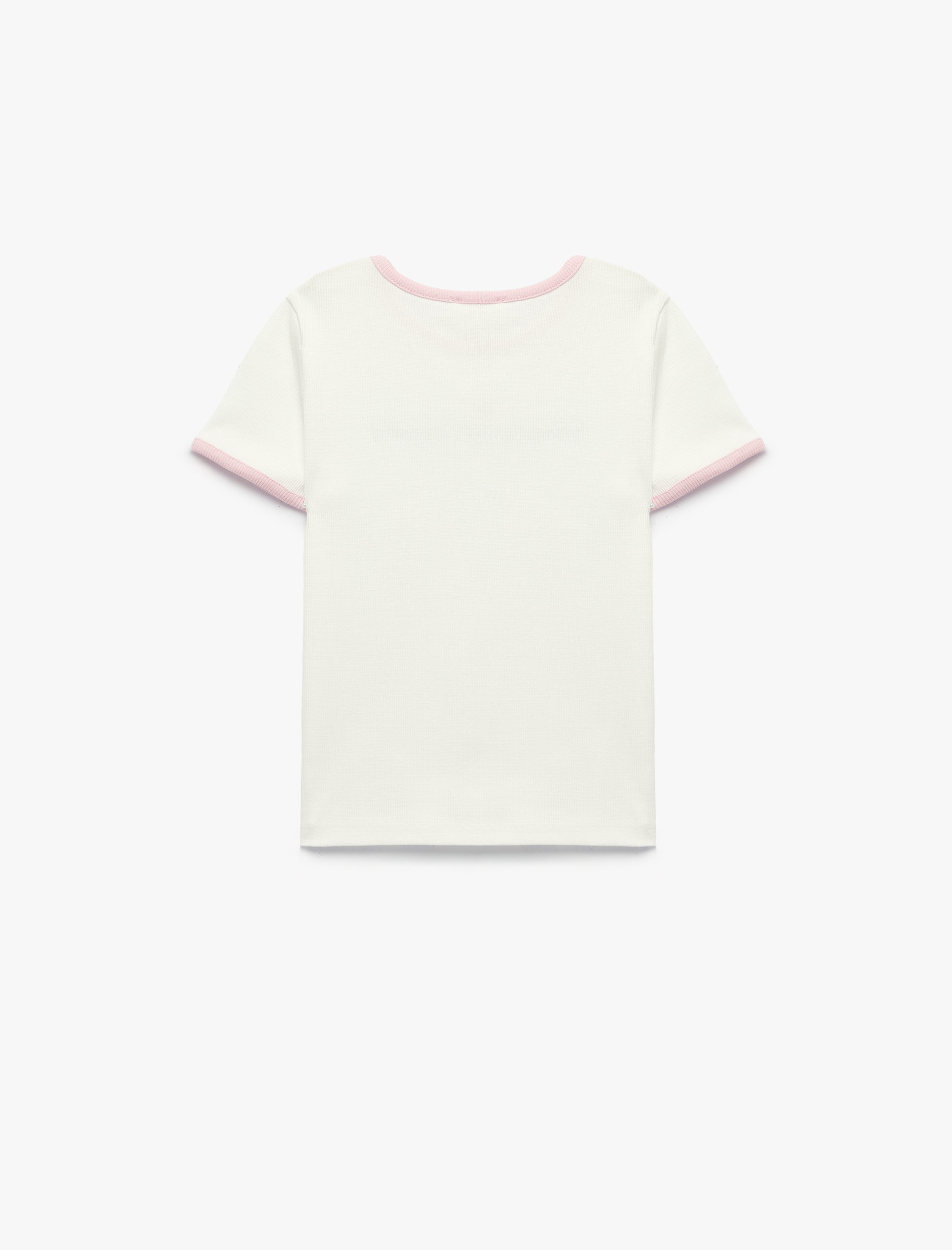  Kız Çocuk Pamuklu Kısa Kollu Bisiklet Yaka Biyeli Tişört