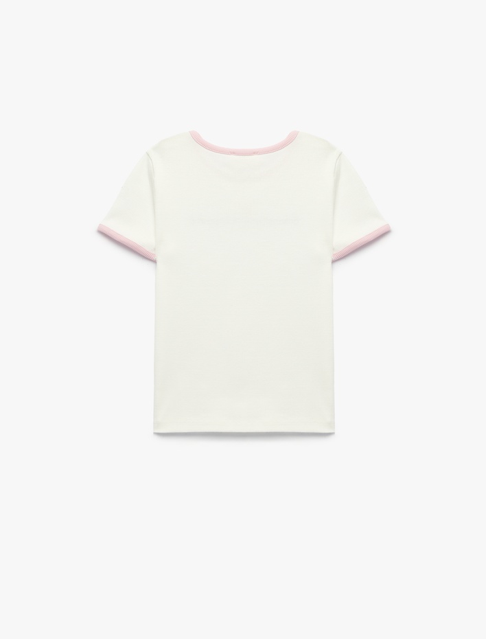 Kız Çocuk Pamuklu Kısa Kollu Bisiklet Yaka Biyeli Tişört