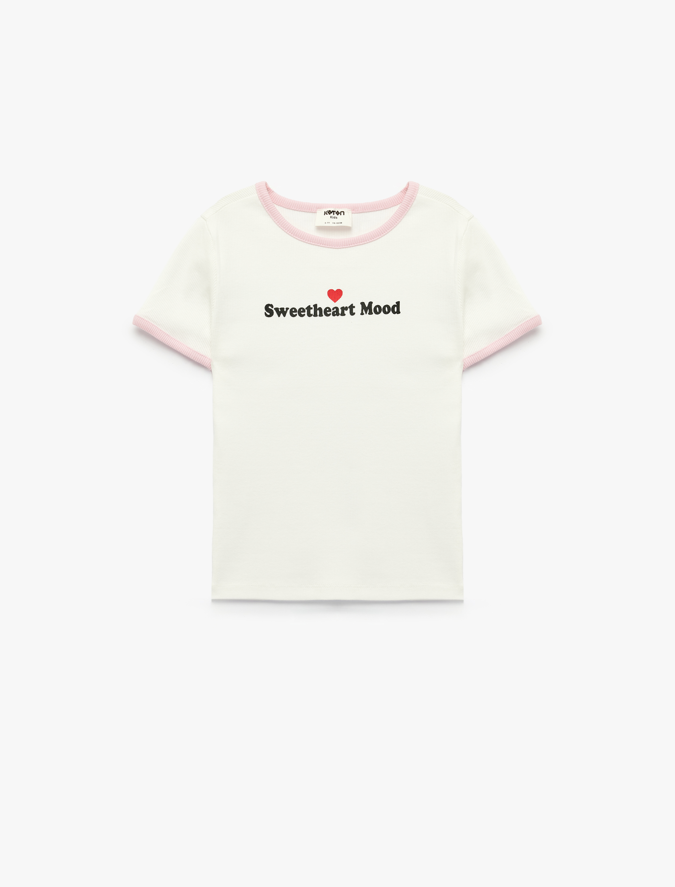  Kız Çocuk Pamuklu Kısa Kollu Bisiklet Yaka Biyeli Tişört