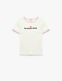 Pamuklu Kısa Kollu Bisiklet Yaka Biyeli Tişört