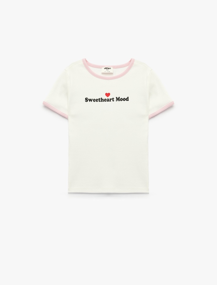 Kız Çocuk Pamuklu Kısa Kollu Bisiklet Yaka Biyeli Tişört