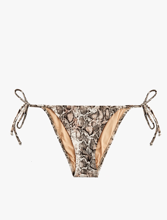  Yanları Bağlamalı İpli Yılan Derisi Baskılı Bikini Altı