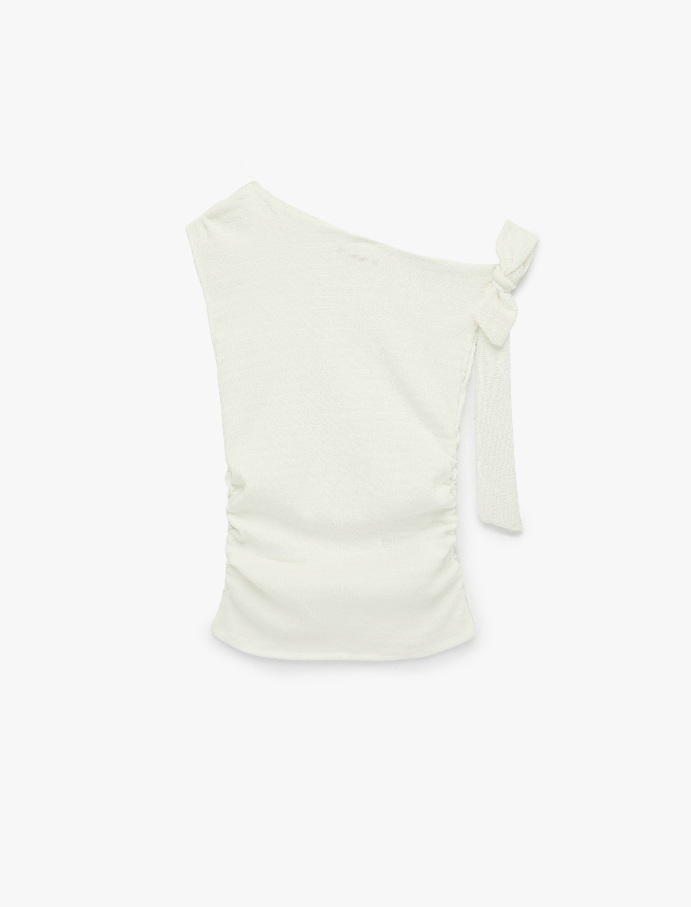   Slim Fit Asimetrik Yaka Kolsuz Bürümcük Bluz